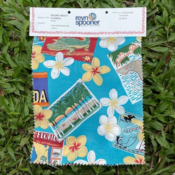 Vintage Reyn Spooner Round About Florida Hawaiian 3 Fabric Swatch Sample Sewing - Picture 2 of 12